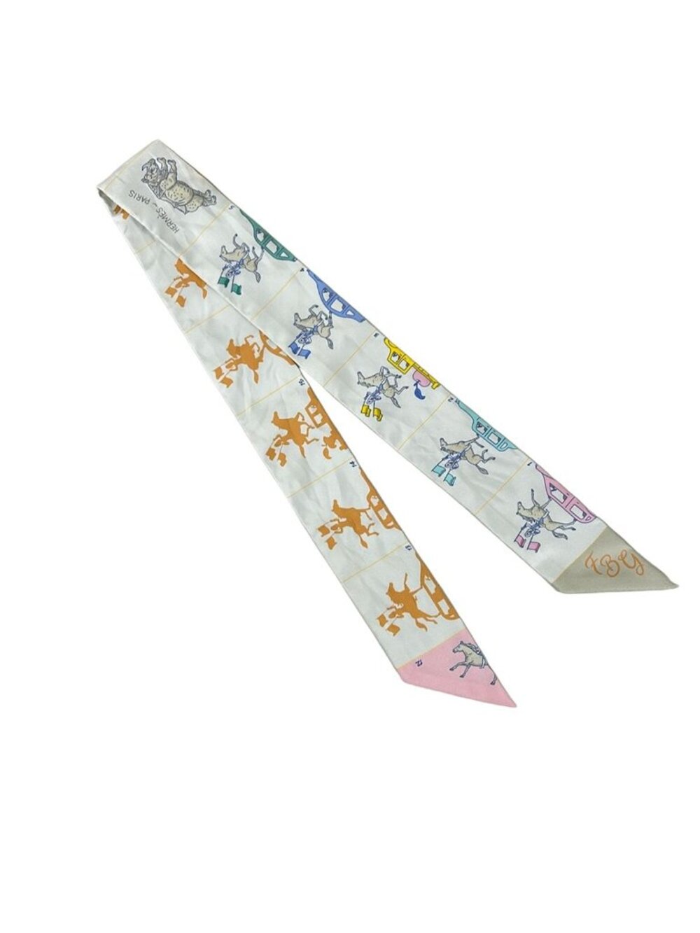 Hermes Scarf Twill White Multi Ribbon Parade - Picture 5 of 7